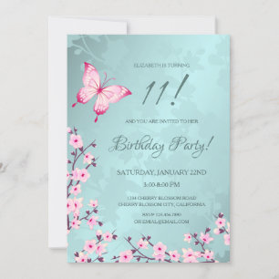 Rosa Butterfly Cherry Blommar Turcos Inbjudningar