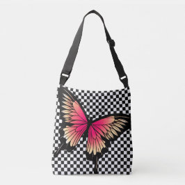 Rosa Butterfly Classic Checker Kor Body Tote Bag Axelväska