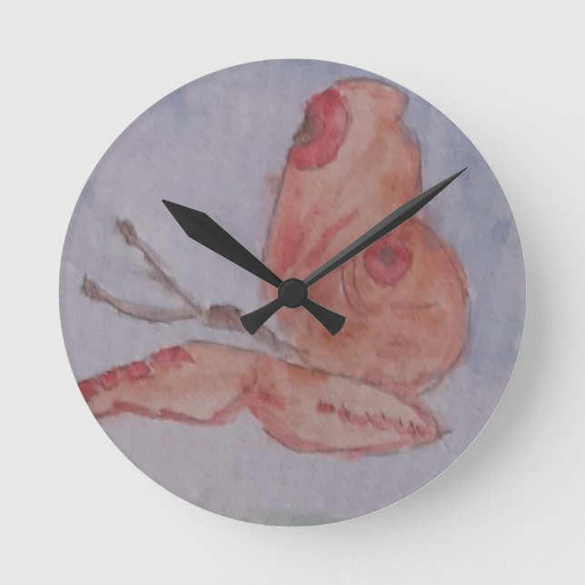 Rosa Butterfly Clock Rund Klocka (Framsida)