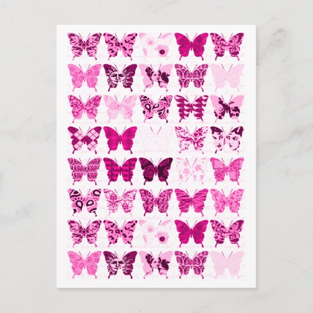Rosa Butterfly Collage Vykort (Framsida)