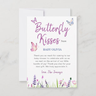Rosa Butterfly Cute Lila Girl Baby Shower Tack Kort