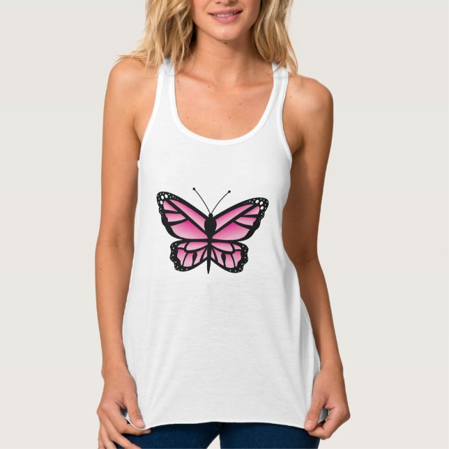 Rosa Butterfly Cute Tecknad Illustration Linne Med Racerback (Framsida)