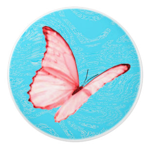 Rosa Butterfly Cyan Ceramic pull Knopp