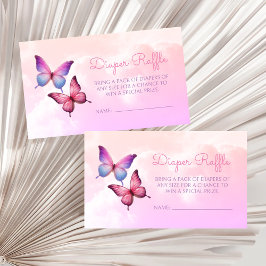Rosa Butterfly Diaper Raffle Baby Shower Tilläggskort