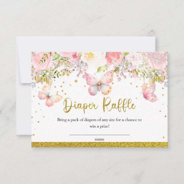 Rosa butterfly Diaper Raffle Card (Framsida)