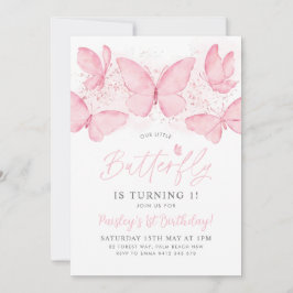 Rosa Butterfly Flicka 1:a födelsedagsinbjudan Inbjudningar