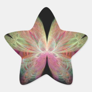 Rosa Butterfly Fractal Stjärnformat Klistermärke