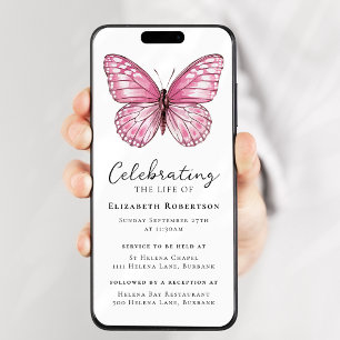 Rosa Butterfly Funeral Digital Evite Inbjudningar