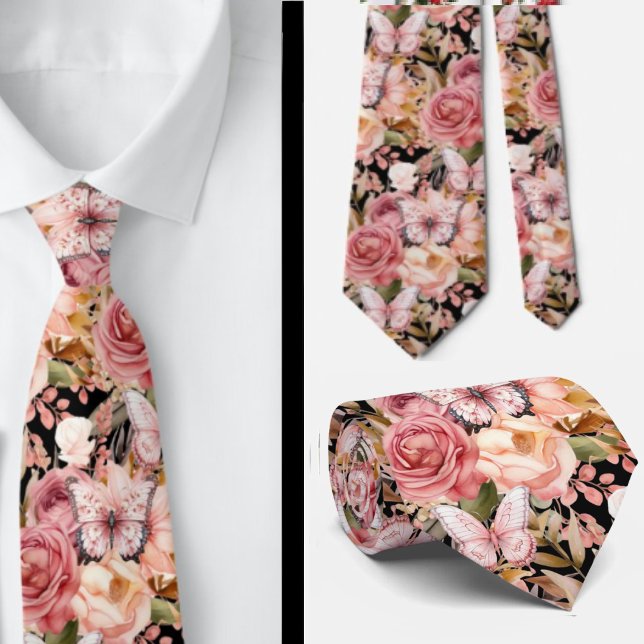 Rosa Butterfly Garden Blommigt Neck Tie Slips (Skapare uppladdad)