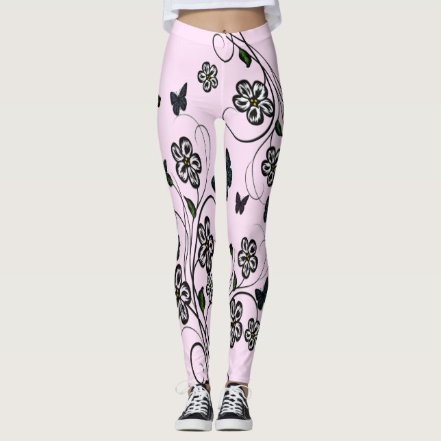 Rosa Butterfly Garden Leggings (Framsida)