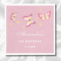 Rosa Butterfly Girl 1:a födelsedagen Party