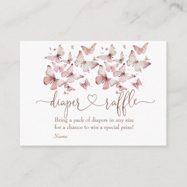 Rosa Butterfly Girl Baby Shower Raffle Tilläggskort (Framsida)