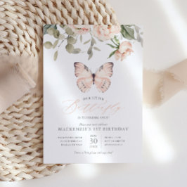 Rosa Butterfly Girl Födelsedagsfest Inbjudningar
