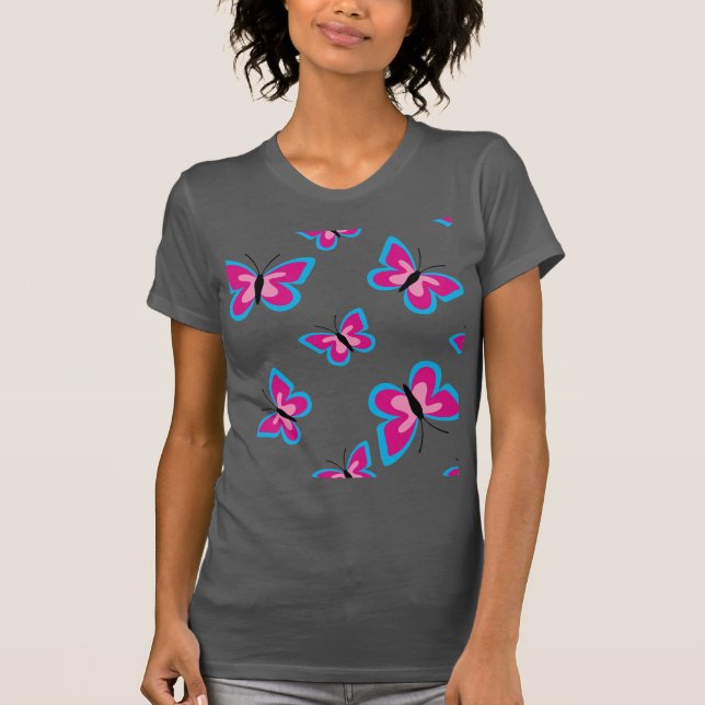 Rosa Butterfly Gräns Mönster T Shirt (Framsida)