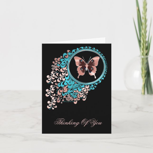 Rosa butterfly-hälsningskort tack kort (Framsida)