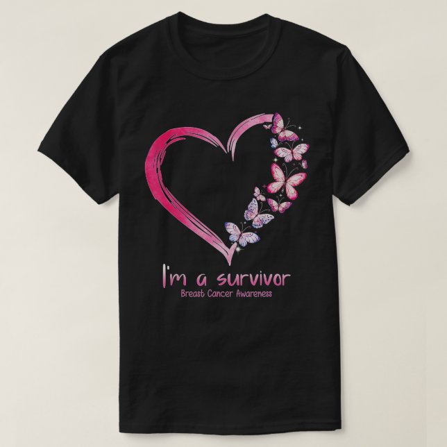 Rosa Butterfly Heart Im A Survivor Breast Cancer A T Shirt (Design framsida)