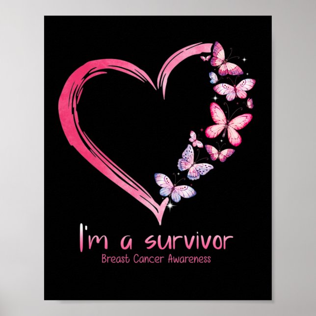 Rosa Butterfly Heart Jag är en Survivor Breast Can Poster (Framsidan)