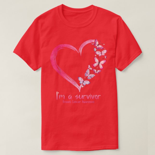 Rosa Butterfly Heart Jag är en Survivor Breast Can T Shirt (Design framsida)