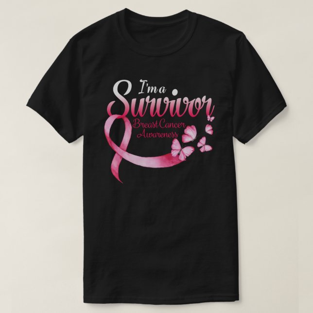 Rosa Butterfly Heart Jag är en Survivor Breast Can T Shirt (Design framsida)
