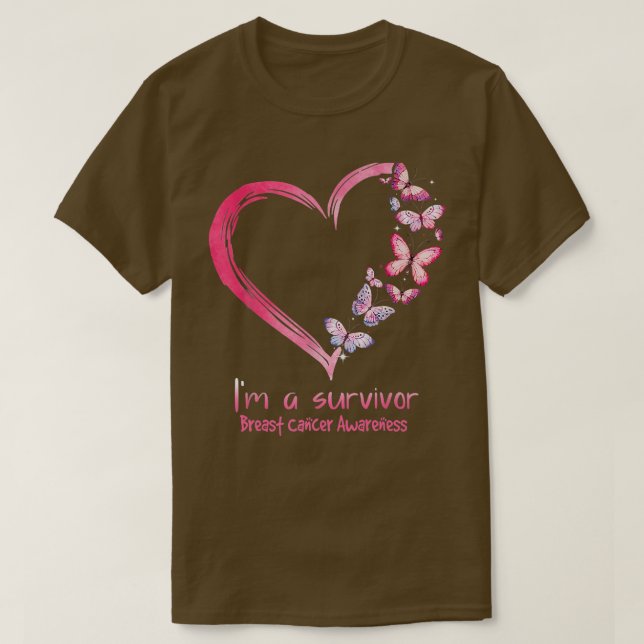 Rosa Butterfly Heart Jag är en Survivor Breast Can T Shirt (Design framsida)