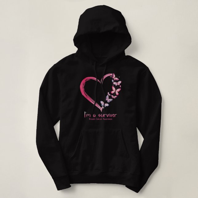 Rosa Butterfly Heart Jag är en Survivor Breast Can T Shirt (Design framsida)