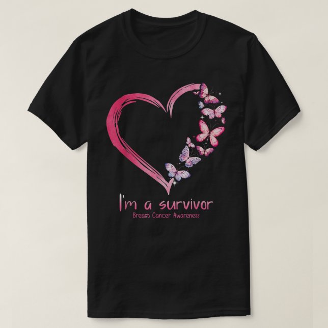Rosa Butterfly Heart Jag är en Survivor Breast Can T Shirt (Design framsida)