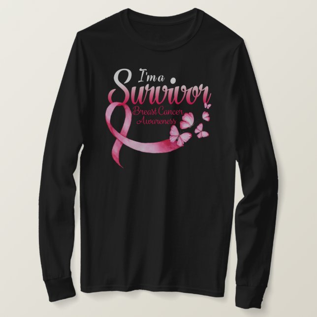 Rosa Butterfly Heart Jag är en Survivor Breast Can T Shirt (Design framsida)