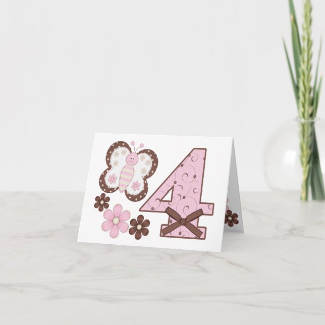 Rosa Butterfly-in-inbjudan till 4e födelsedagen Inbjudan (Framsida)