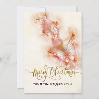 Rosa Butterfly jul Glitter Julkort