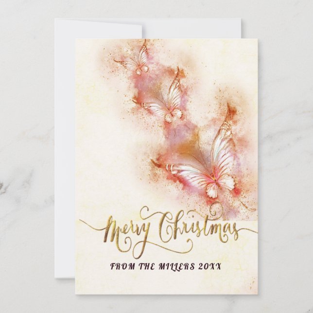 Rosa Butterfly jul Glitter Julkort (Framsida)