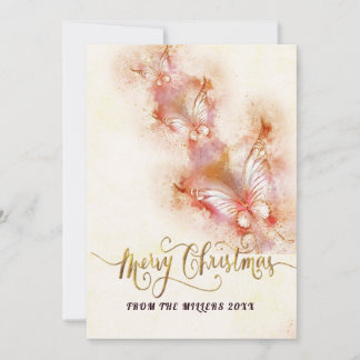 Rosa Butterfly jul Glitter Julkort