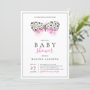 Rosa Butterfly Kisses Baby Shower Inbjudningar
