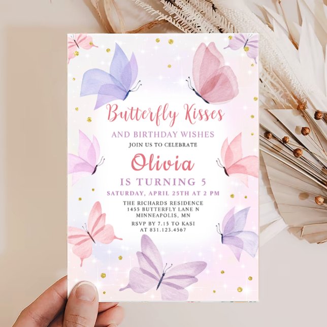 Rosa Butterfly Kisses Flick kalas Inbjudningar (Skapare uppladdad)