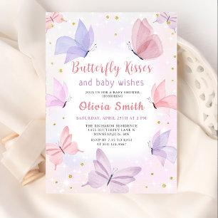 Rosa Butterfly Kisses Girl Baby Shower-inbjudan Inbjudningar