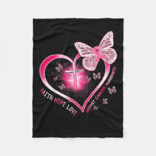 Rosa Butterfly Kor Faith Hope Kärlek Breast Cancer Fleecefilt