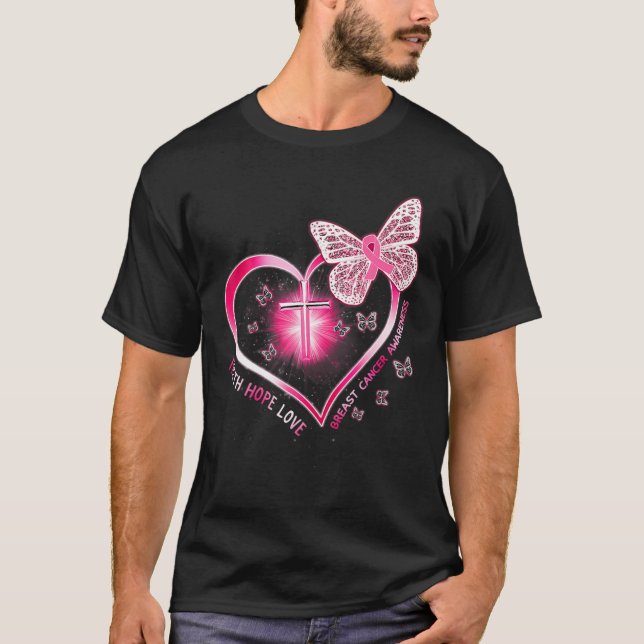 Rosa Butterfly Kor Faith Hope Kärlek Breast Cancer T Shirt (Framsida)