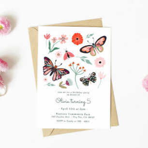 Rosa Butterfly Kryp Flower Birthday-inbjudan Inbjudningar