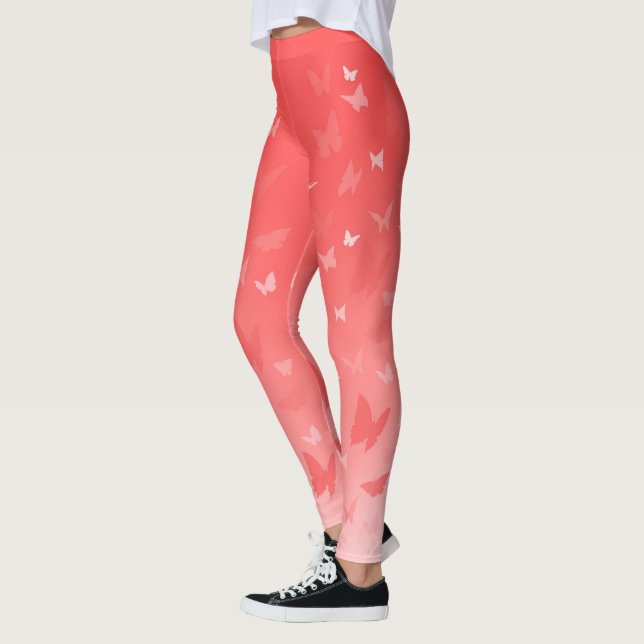 Rosa Butterfly Leggings Butterfly Stretchy Byxor (Vänster)
