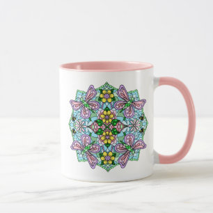 Rosa Butterfly Mandala Whimsical Hand plockade Mugg