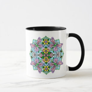 Rosa Butterfly Mandala Whimsical Hand plockade Mugg