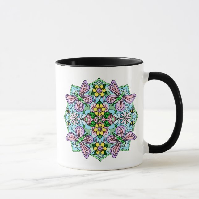 Rosa Butterfly Mandala Whimsical Hand plockade Mugg (Höger)