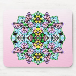 Rosa Butterfly Mandala Whimsical Hand plockade Musmatta