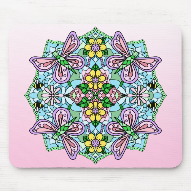 Rosa Butterfly Mandala Whimsical Hand plockade Musmatta (Framsidan)