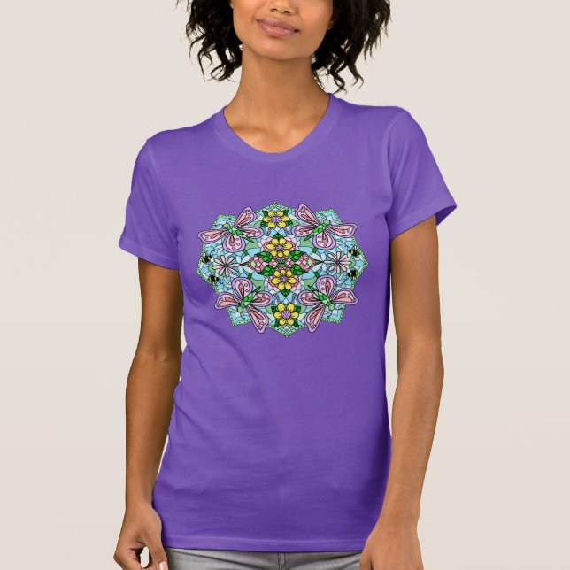 Rosa Butterfly Mandala Whimsical Hand plockade T Shirt (Framsida)
