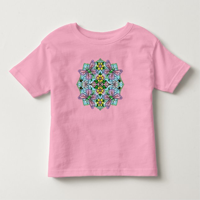 Rosa Butterfly Mandala Whimsical Hand plockade T Shirt (Framsida)