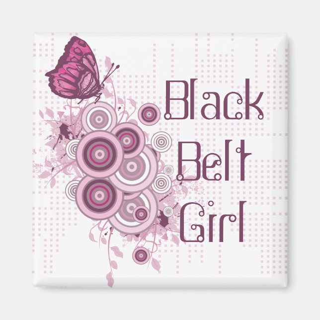 Rosa Butterfly Martial Arts Black Bälte Girl Magnet (Framsidan)