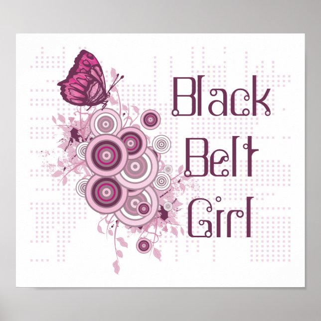 Rosa Butterfly Martial Arts Black Bälte Girl Poste Poster (Framsidan)