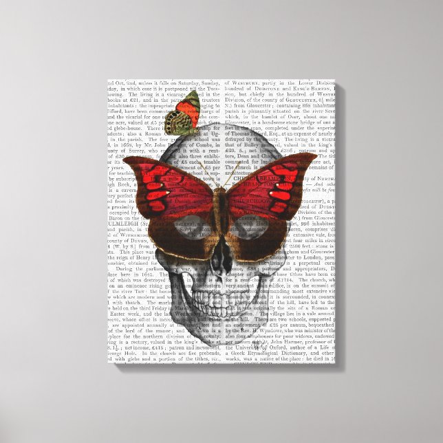 Rosa Butterfly Mask Skull Canvastryck (Framsida)