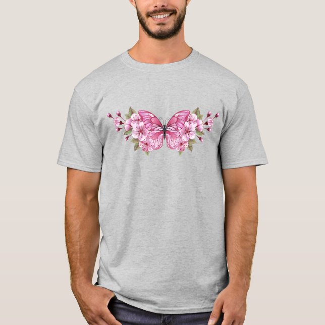 Rosa Butterfly med Sakura T Shirt (Framsida)