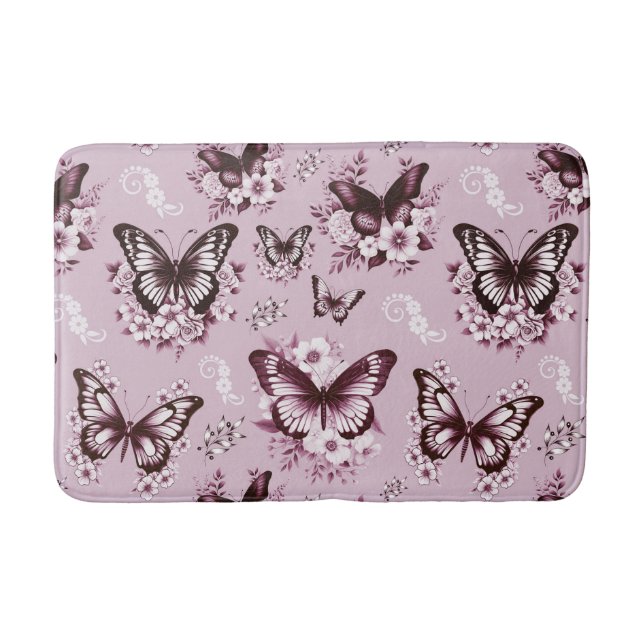 Rosa Butterfly Mönster Badrumsmatta (Framsidan)